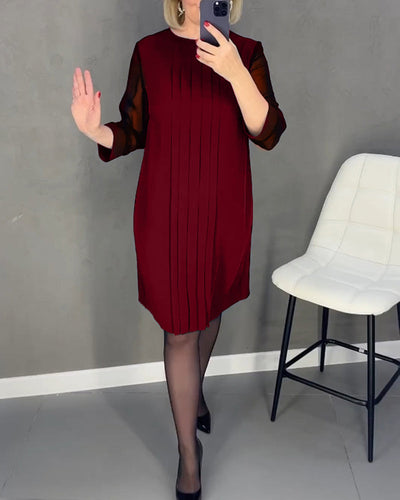 Julie | Einfarbiges, plissiertes Patchwork-Mesh-Kleid