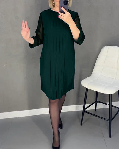 Julie | Einfarbiges, plissiertes Patchwork-Mesh-Kleid