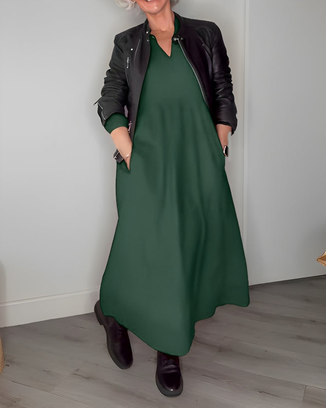 Amanda | Langes Kleid mit V-Ausschnitt