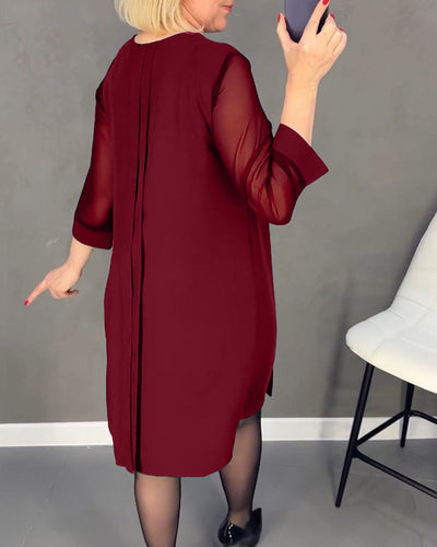 Julie | Einfarbiges, plissiertes Patchwork-Mesh-Kleid