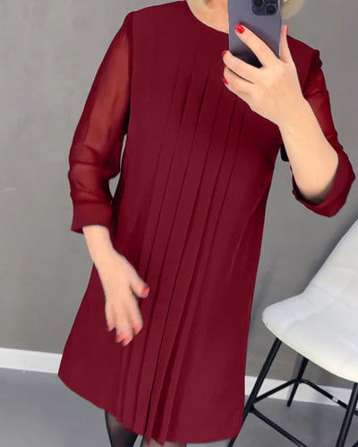 Julie | Einfarbiges, plissiertes Patchwork-Mesh-Kleid
