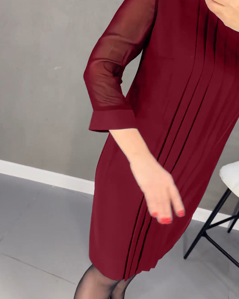 Julie | Einfarbiges, plissiertes Patchwork-Mesh-Kleid