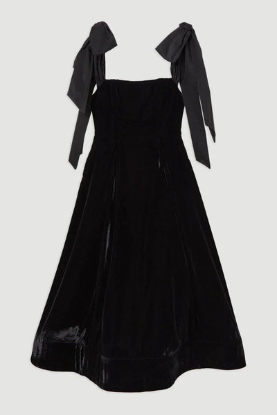 Trägerloses Midi-Kleid aus Samt mit Schleife