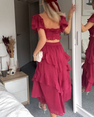 Maria - Rückenfreies Kleid mit Rüschenärmeln