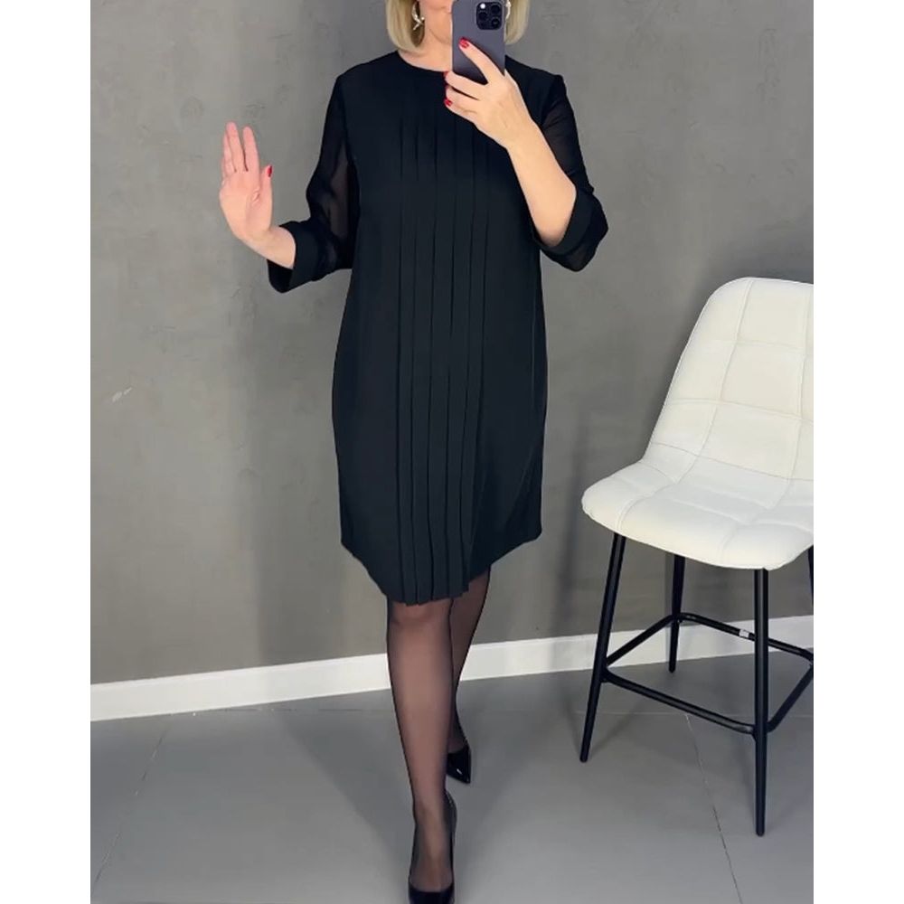 Julie | Einfarbiges, plissiertes Patchwork-Mesh-Kleid