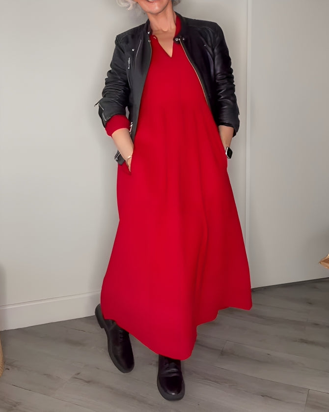 Amanda | Langes Kleid mit V-Ausschnitt