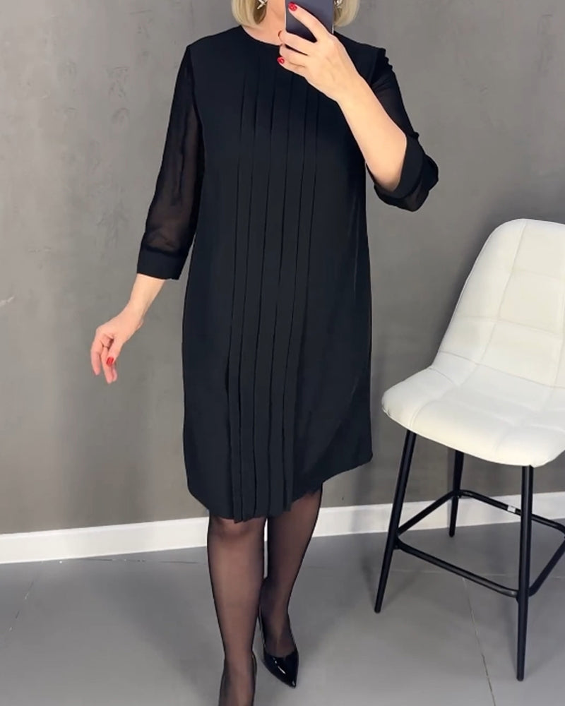 Julie | Einfarbiges, plissiertes Patchwork-Mesh-Kleid