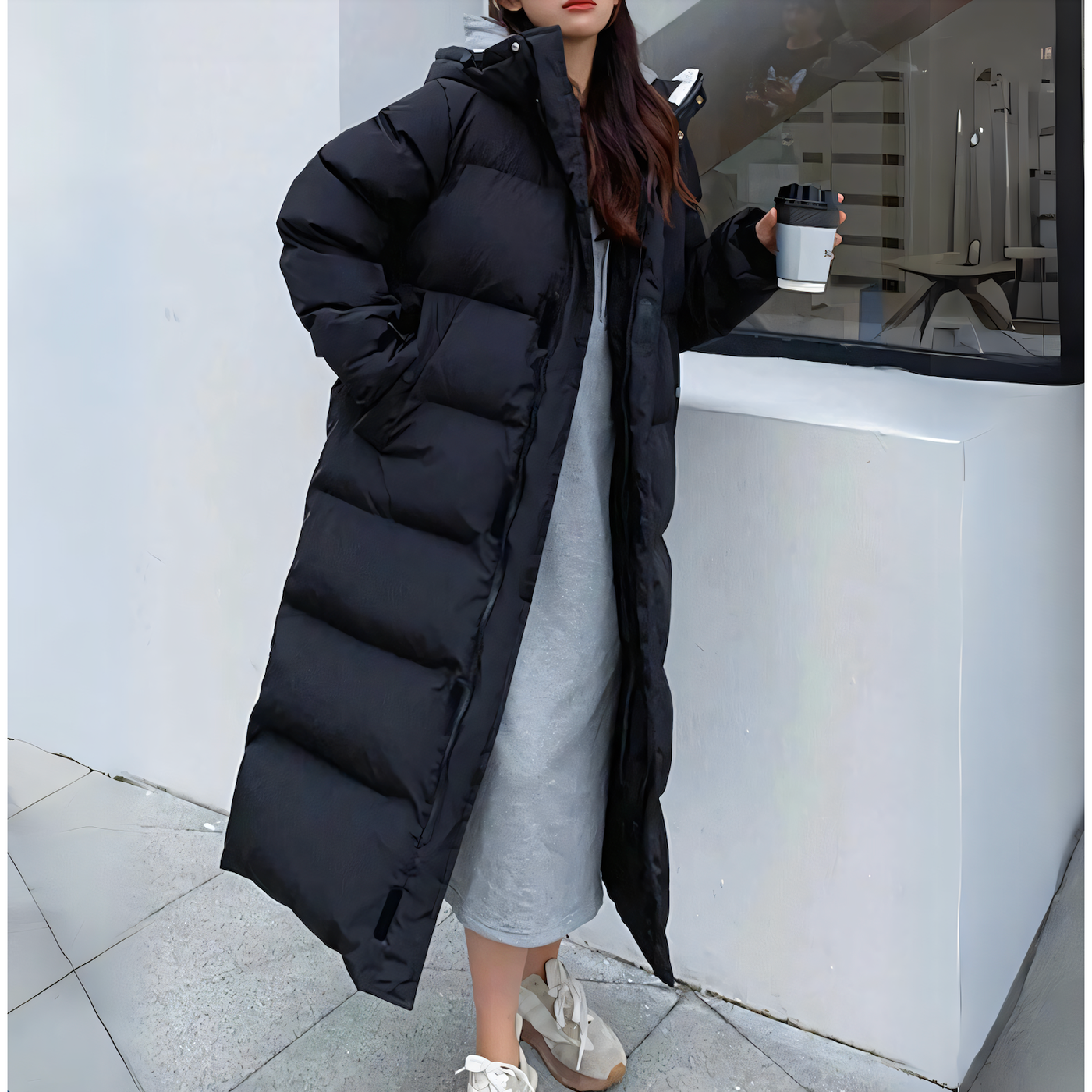 Isabel Winddichte lange Daunenjacke
