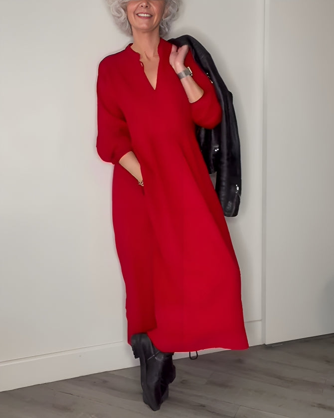 Amanda | Langes Kleid mit V-Ausschnitt