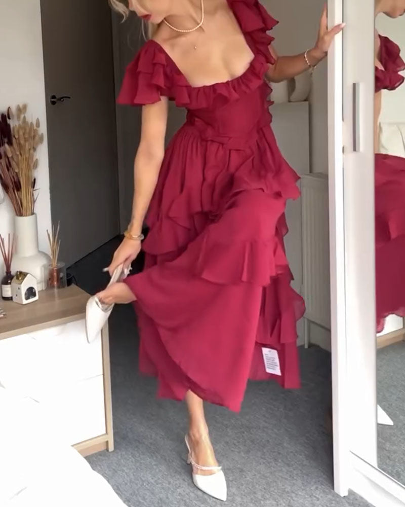 Maria - Rückenfreies Kleid mit Rüschenärmeln